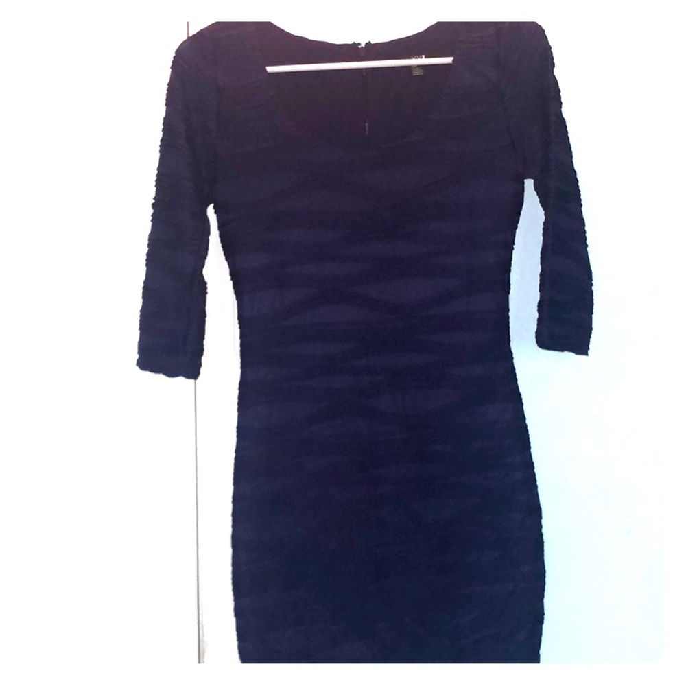 Long Sleeve Textured Purple Bodycon Dress Small